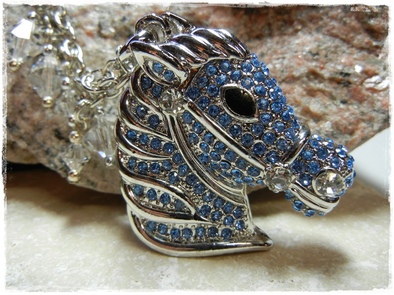 arcadia horse of freedom necklace in blue cyrstals