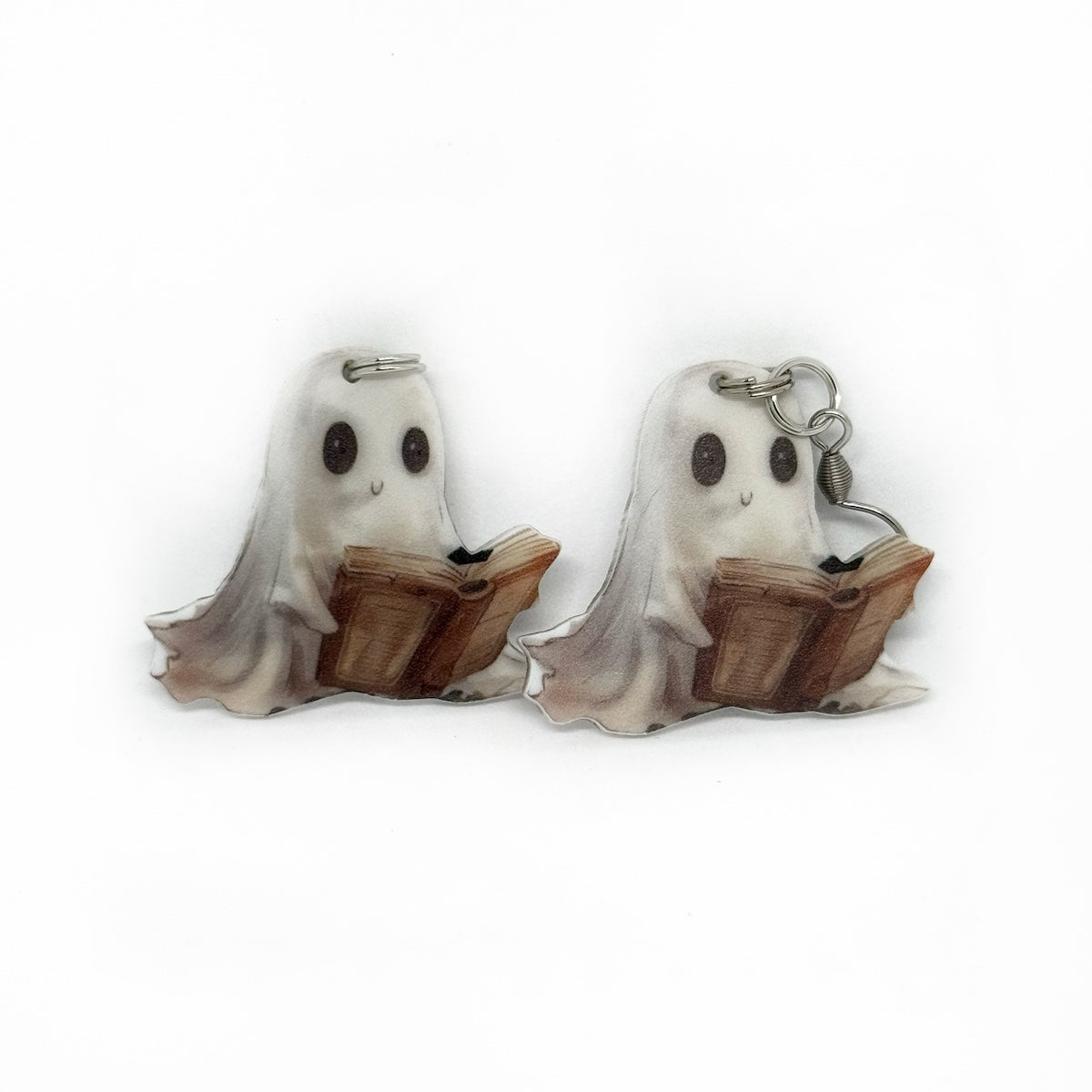 Ghost Cat Bookworm Halloween Earrings