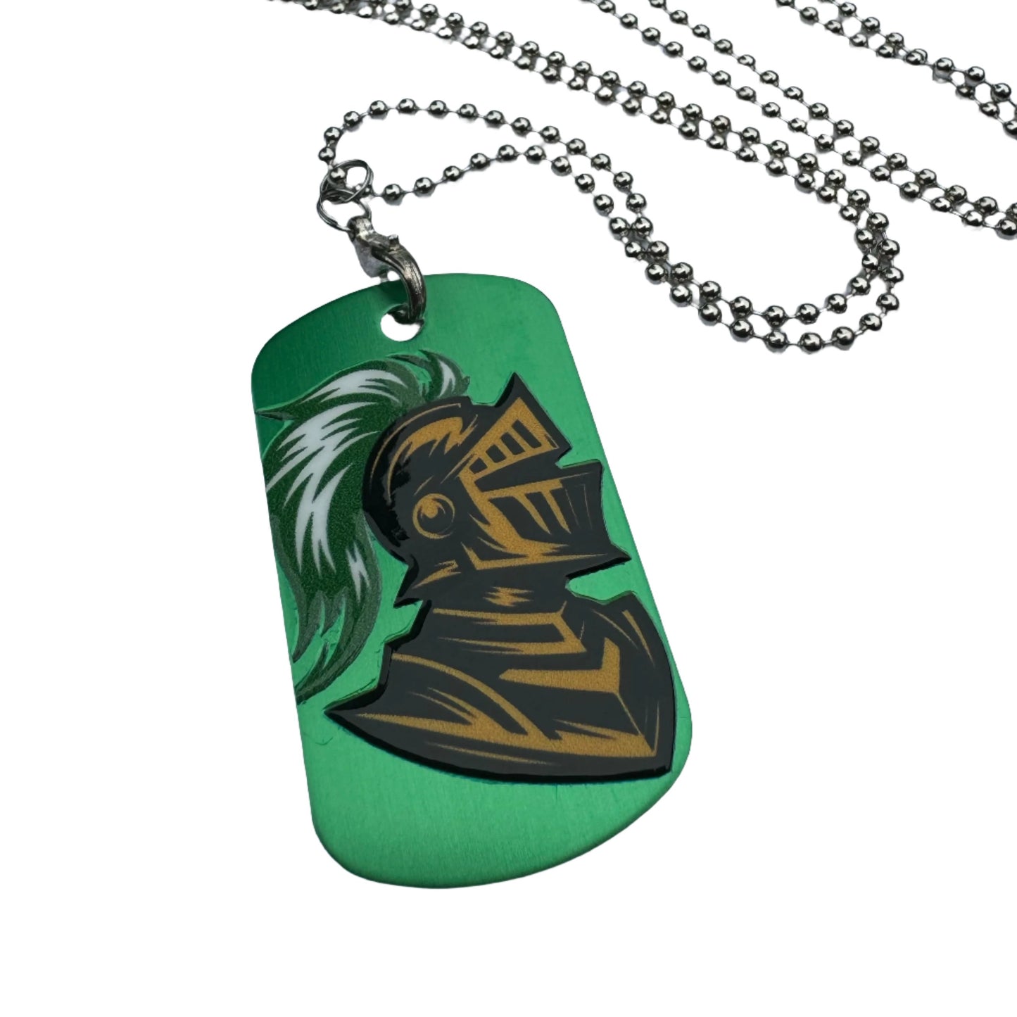 Medieval Knights Green Aluminum Dog Tag Necklace