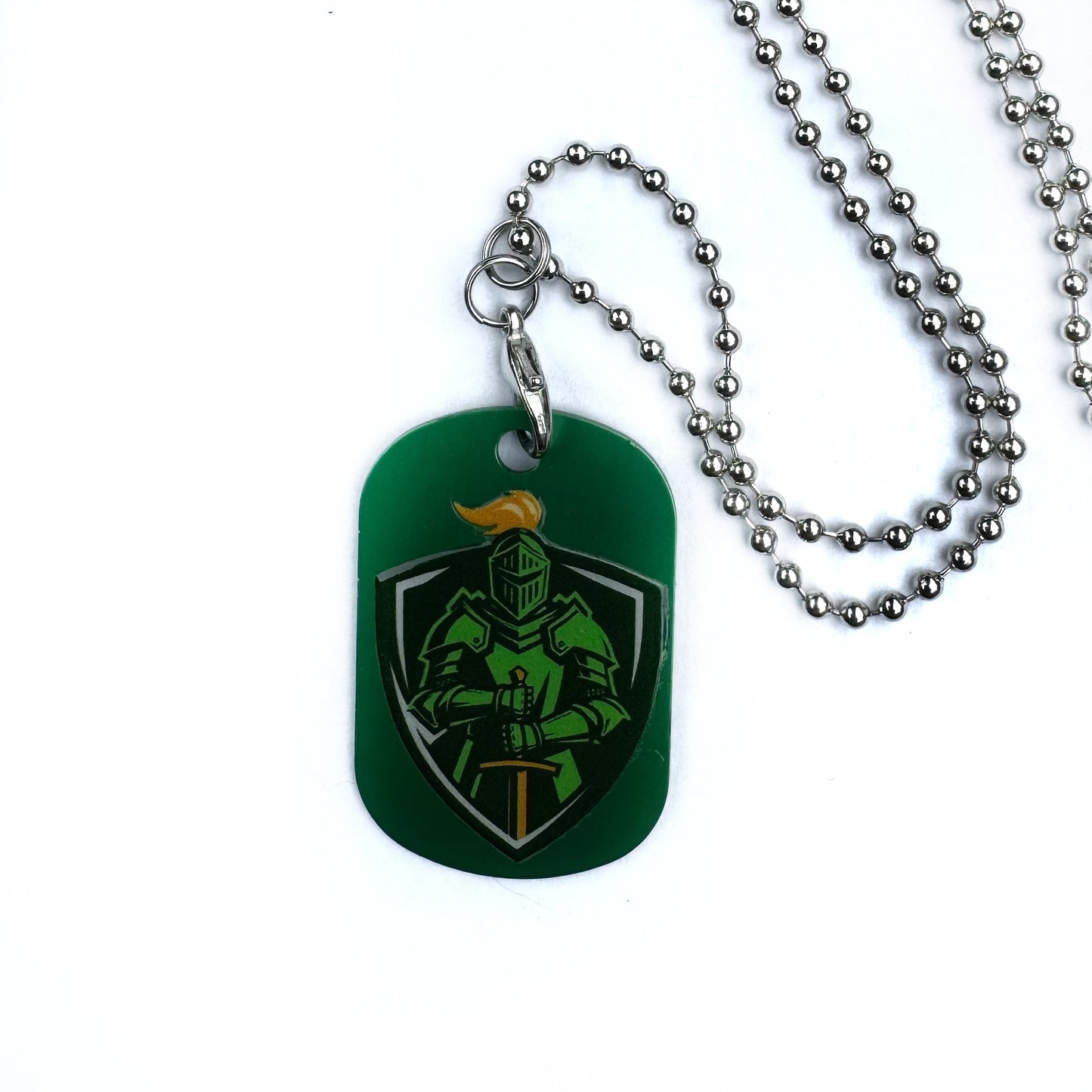 The Mighty Knight Green Aluminum Dog Tag Necklace