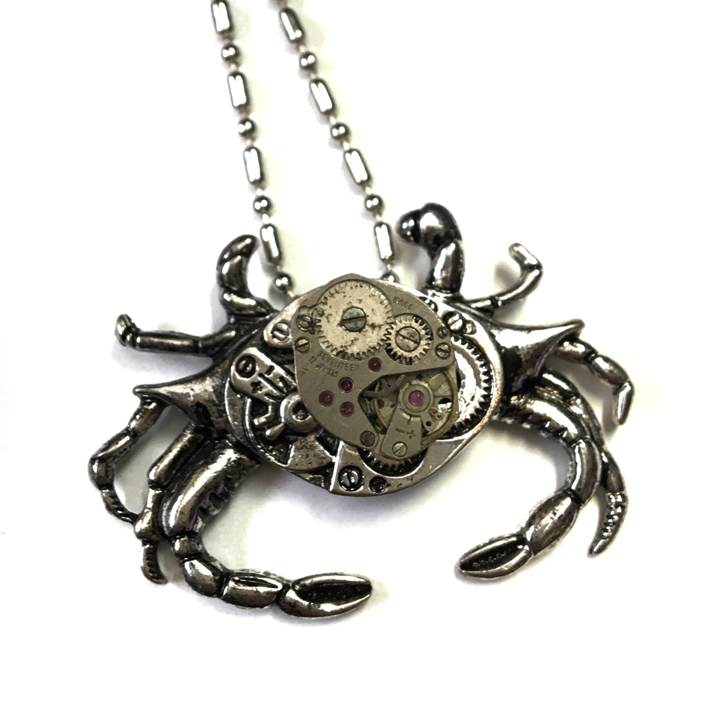 crab necklace with real vintage steampunk watch parts necklace