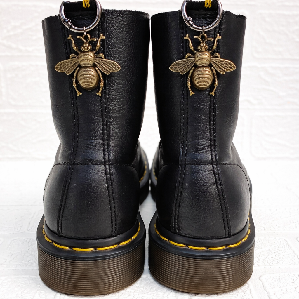 Black boots with antique bronze bee charms 