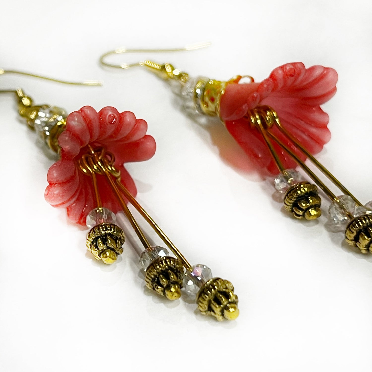 Handmade flower dangle chandelier fancy accessory earrings 80's style Canada