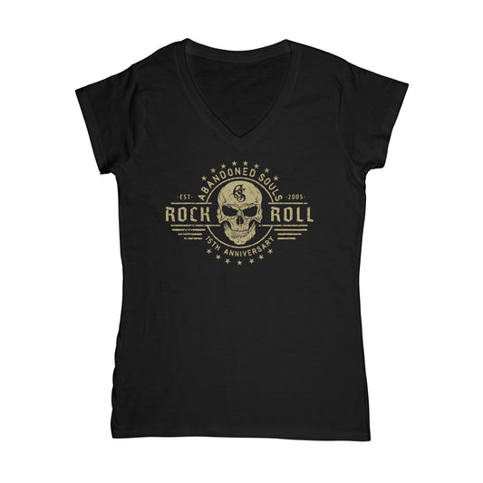 abandoned souls rock and roll skull womans tshirt