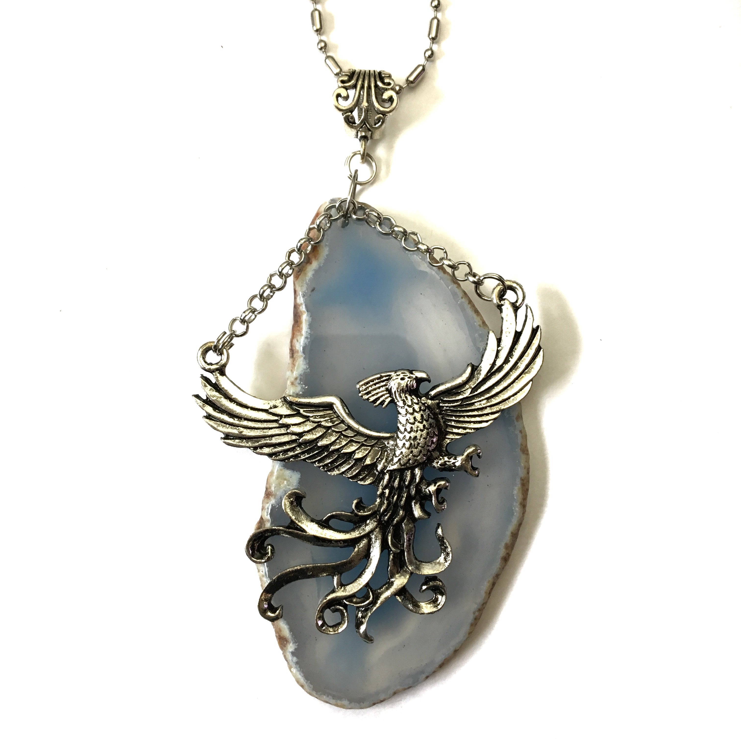blue agate phoenix necklace