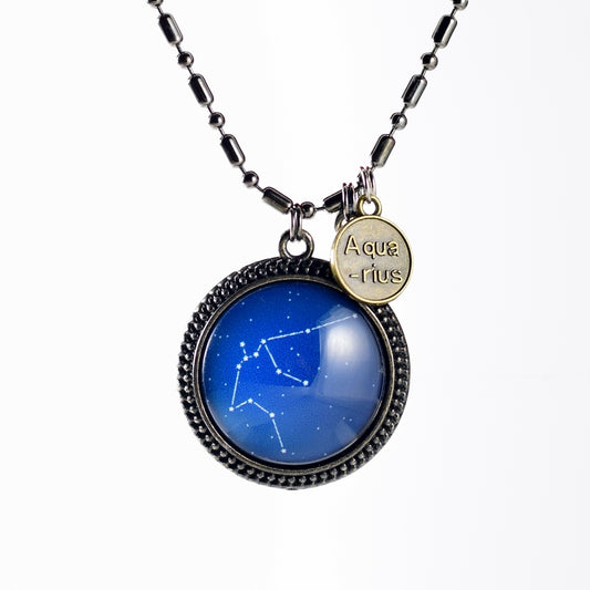 aquarius birthday constellation handmade glass cabachon jewelry necklace accessory