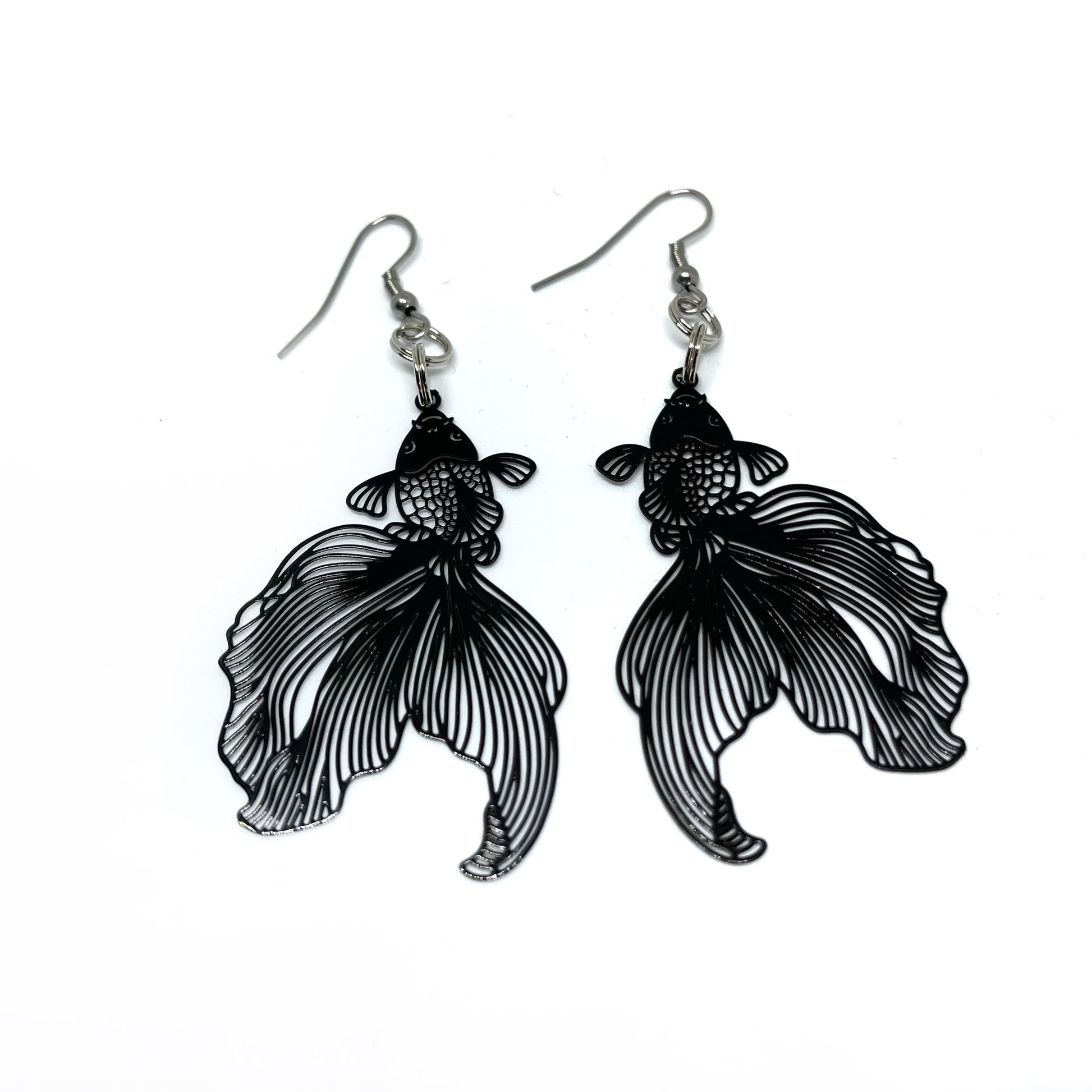 black flat lightweight dangle stamping earrings