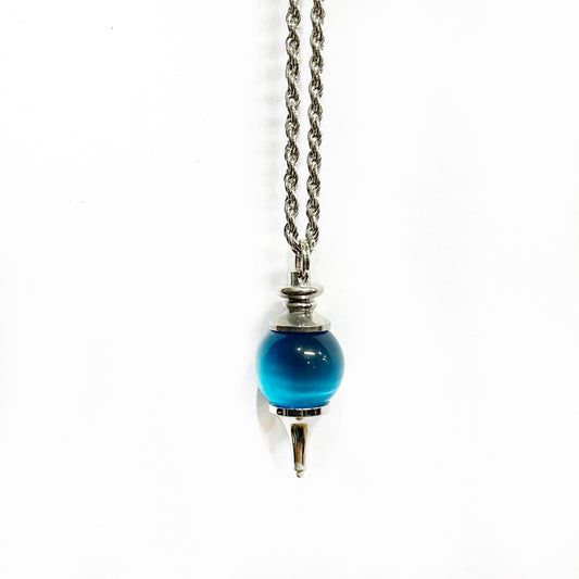 round blue cateye pendulum necklace
