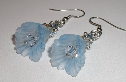 crystal and plastic flower bead drop earrings handmade
