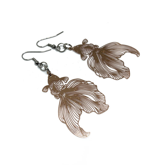 lightweight koy dangle bronze fish earrings