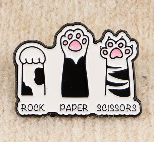 Cat Rock Paper Scissors  Enamel Pin