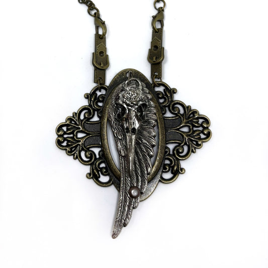 raven crow skull necklace