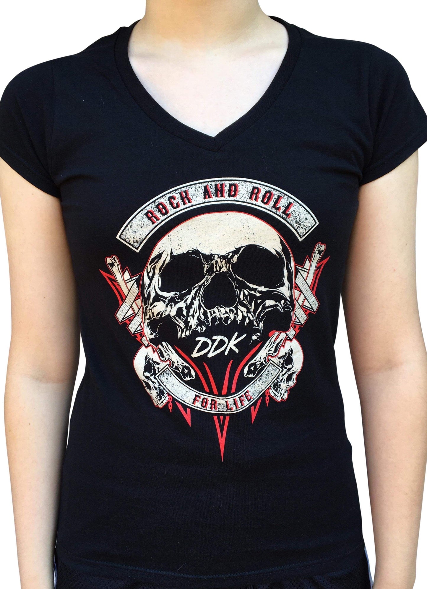 ddk v neck womans skull tshirt music 