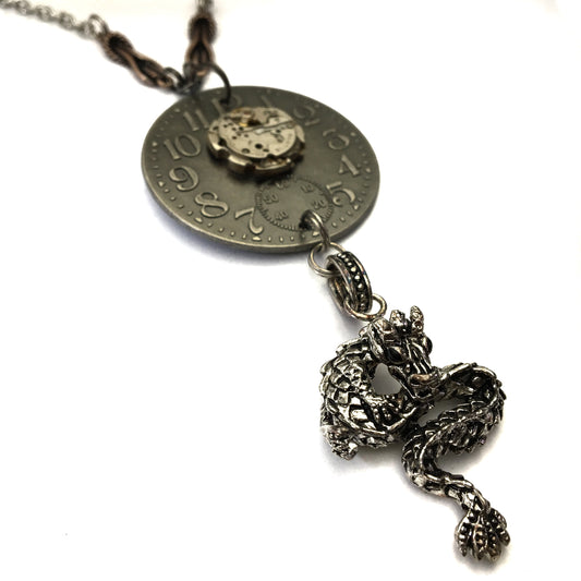 bronze vintage watch parts dragon necklace steampunk feel gothic