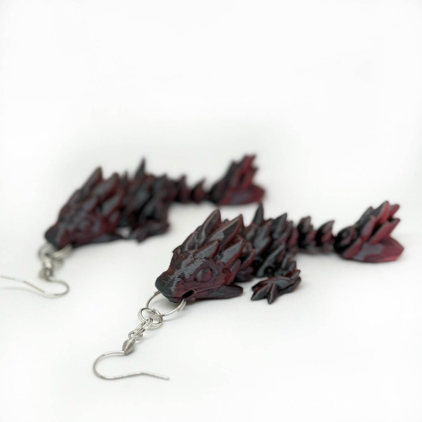 Burgundy Black 3d Printed Earrings