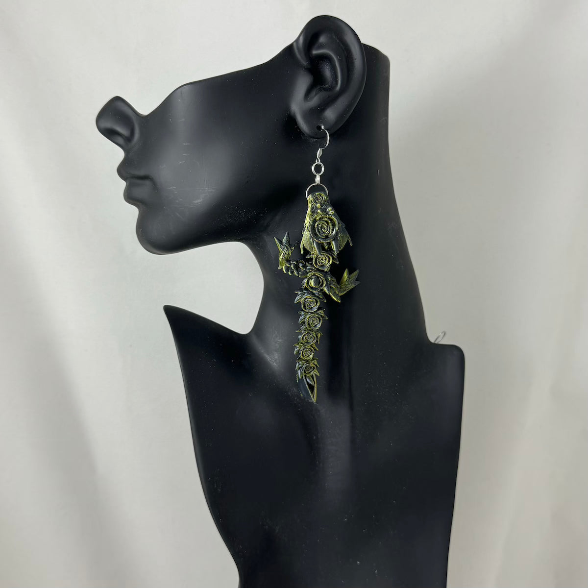 Rose Green 3d Printed Earrings