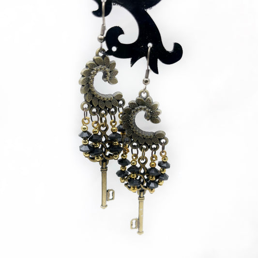 dangle bronze earrings with stone and keys