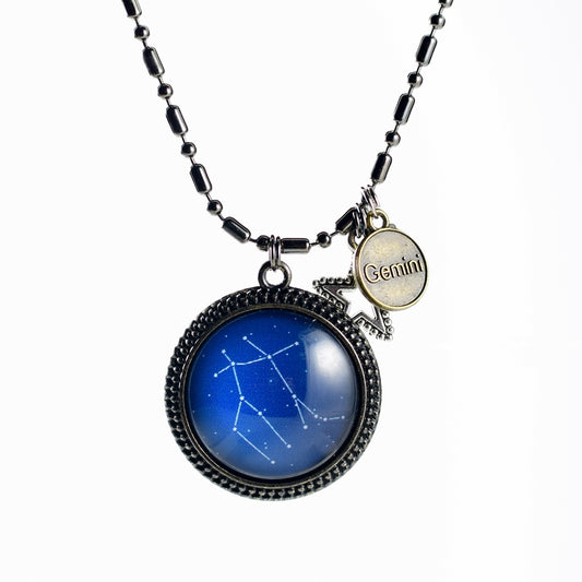 Gemini birthday constellation handmade glass cabachon jewelry necklace accessory