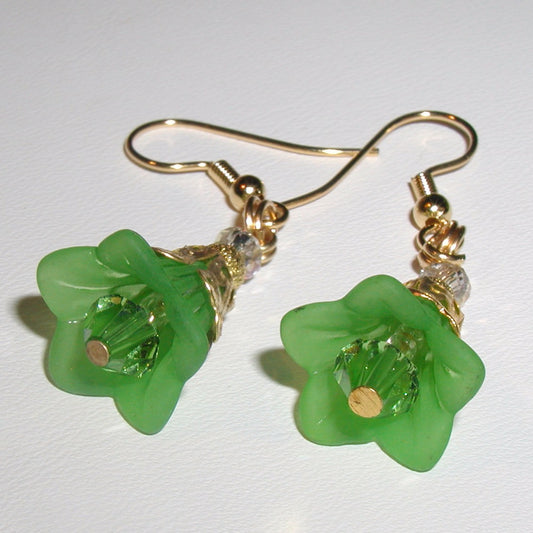 green crystal and flower bead earrings