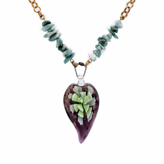 stone and murano leaf necklace