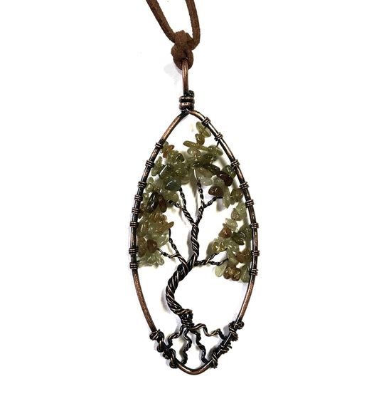 green natural stone tree of life necklace
