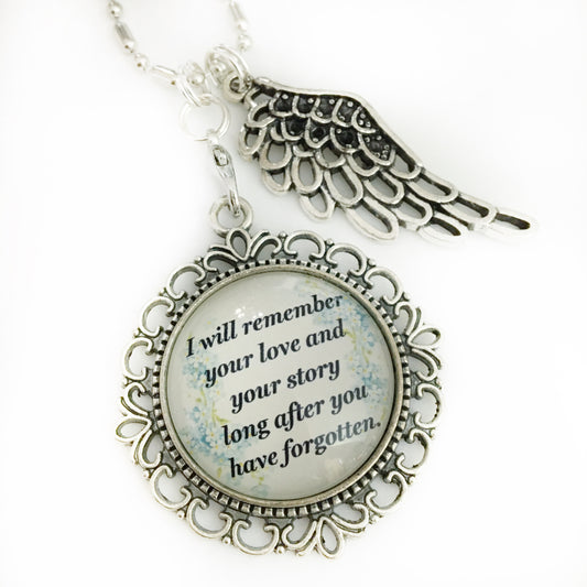 I will remember your love memory glass cabochon memory necklace wings