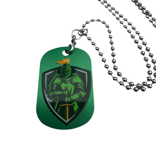 The Mighty Knight Green Aluminum Dog Tag Necklace