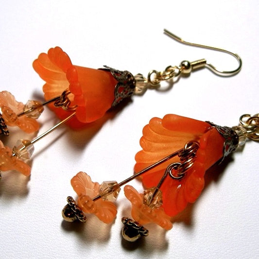 handmade imported flower bead drop earrings orange