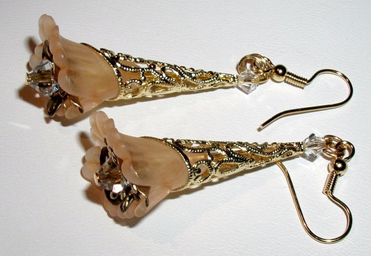 gold filagree cap drop flower earrings handmade
