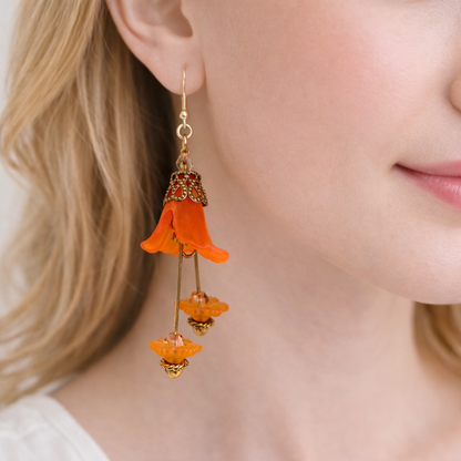 Orange Bell Flower Earrings