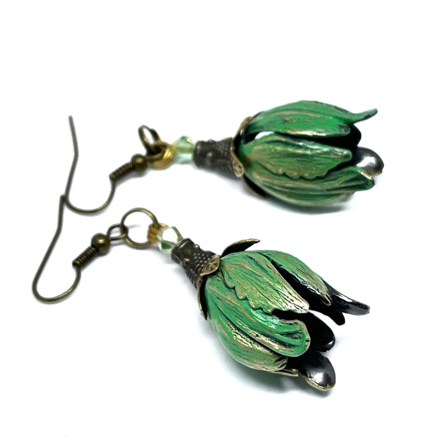 floral patina dangle tulip earrings