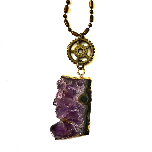 purple crystal stone steampunk necklace