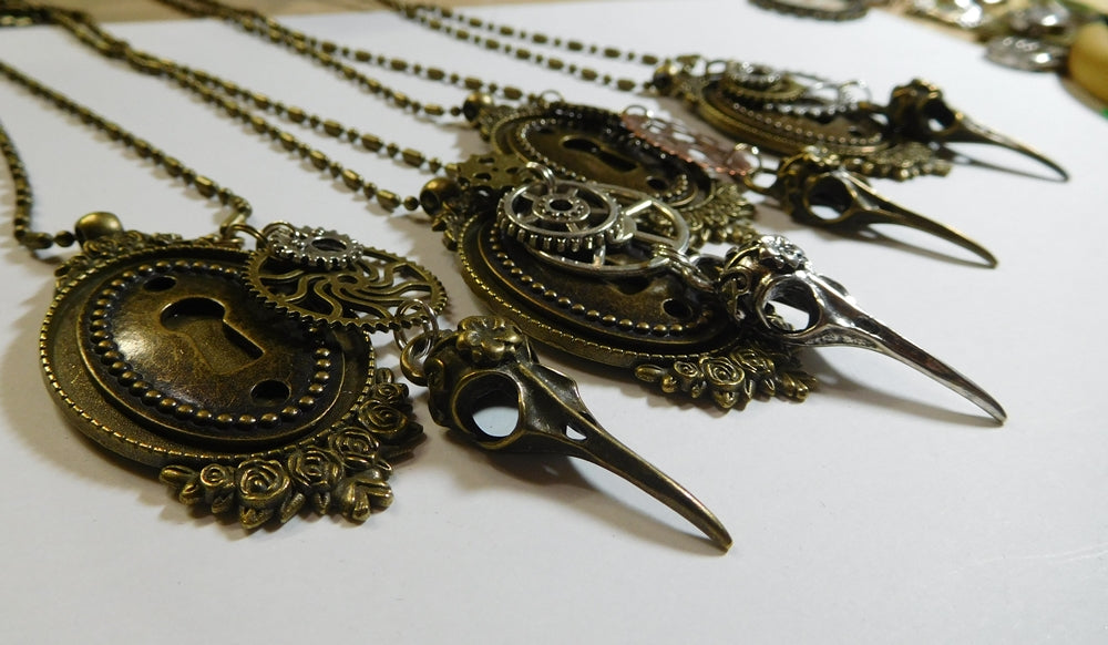 sample raven necklaces with gears steampunk locks