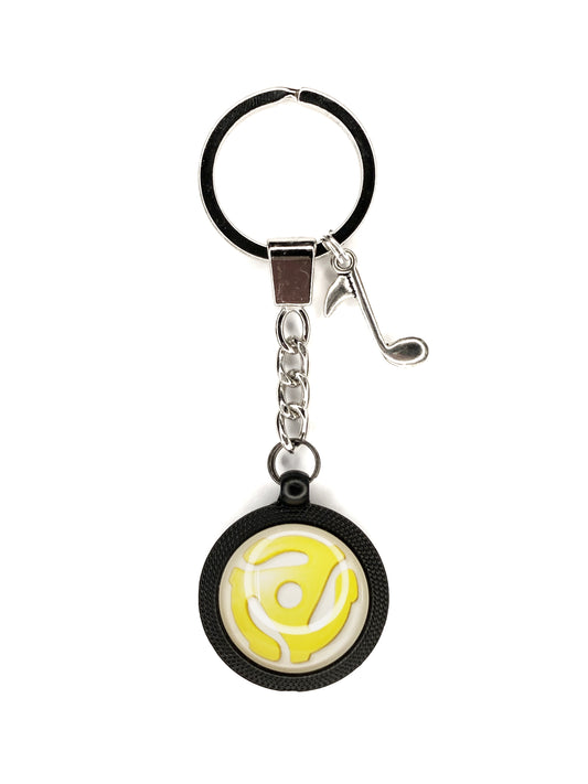 lp record middle key chain yellow and black