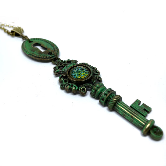 green patina key necklace dragon scale