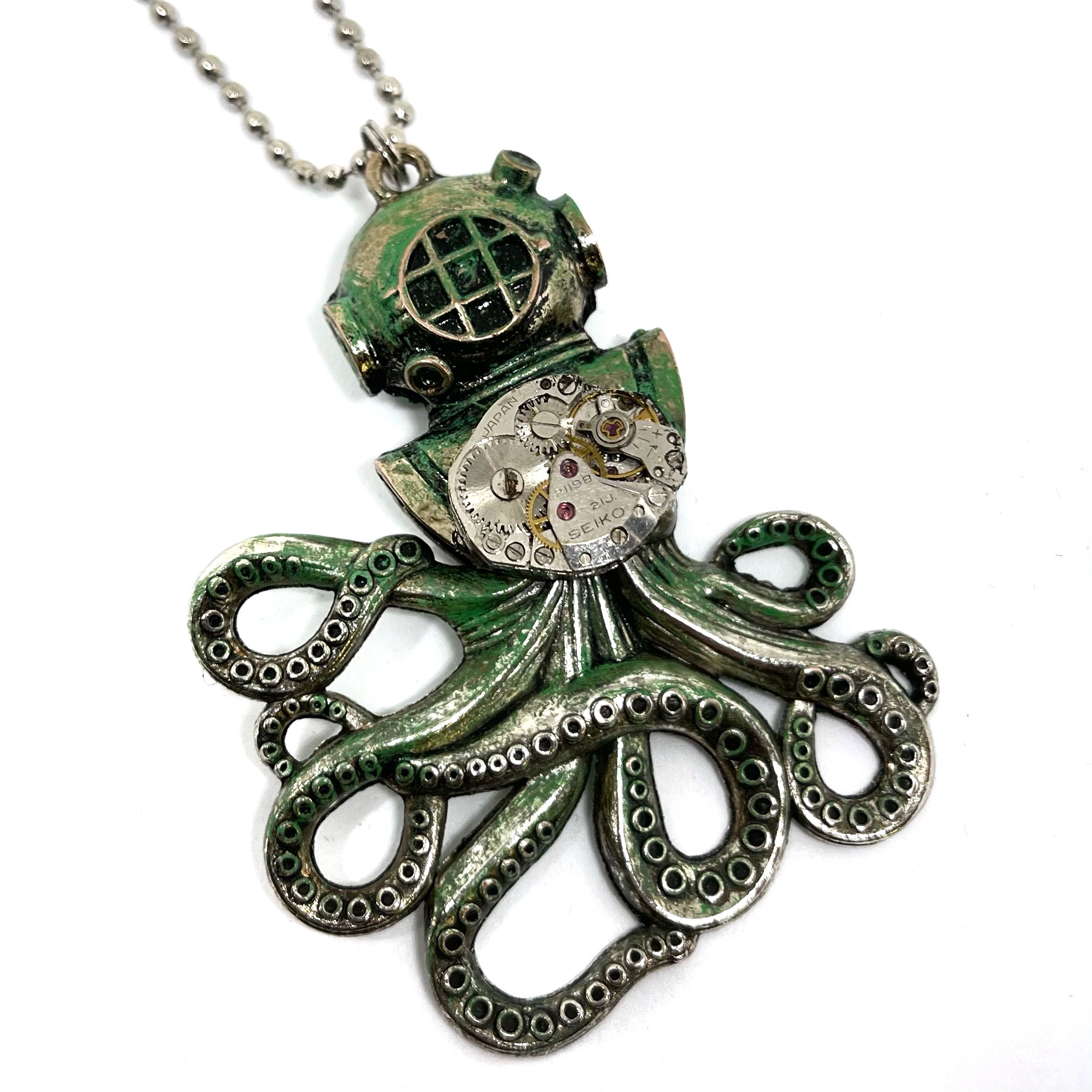 steampunk octopus with scuba helmet necklace