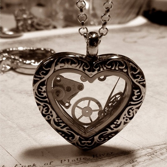 steampunk heart locket necklace