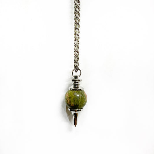 pendulum necklace with natural unakite stone