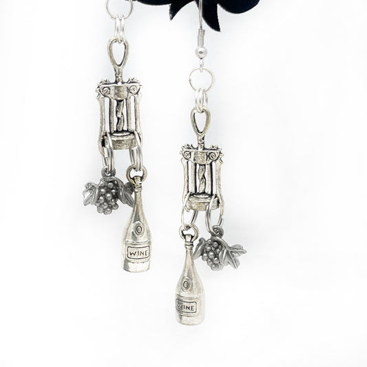 grapes wine and corkscrew dangle earrings