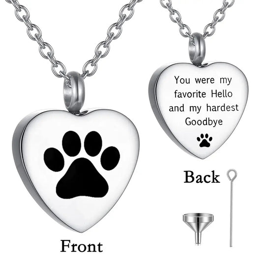 Animal Paw Heart Urn Capsule Necklace